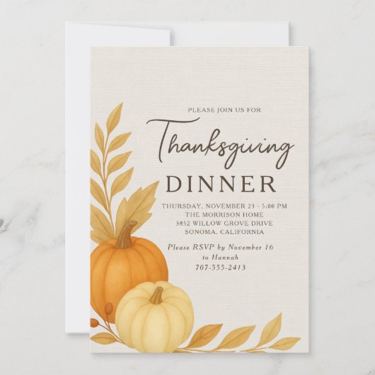 Thanksgiving Dinner Pumpkin Rustic Linen Kaart (Voorkant)