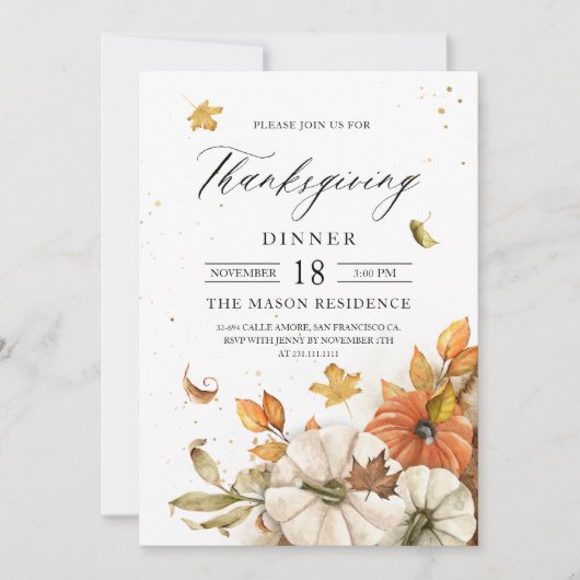 Thanksgiving Dinner Pumpkin Theme Uitnodiging (Voorkant)