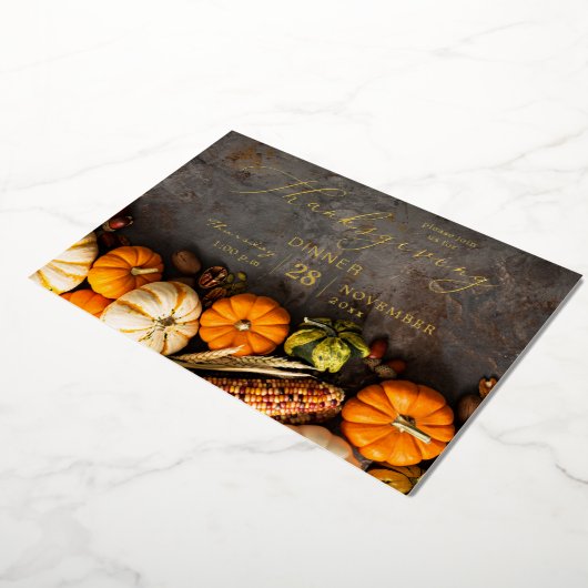 Thanksgiving Dinner Pumpkins Folie Uitnodiging (Gedraaid)