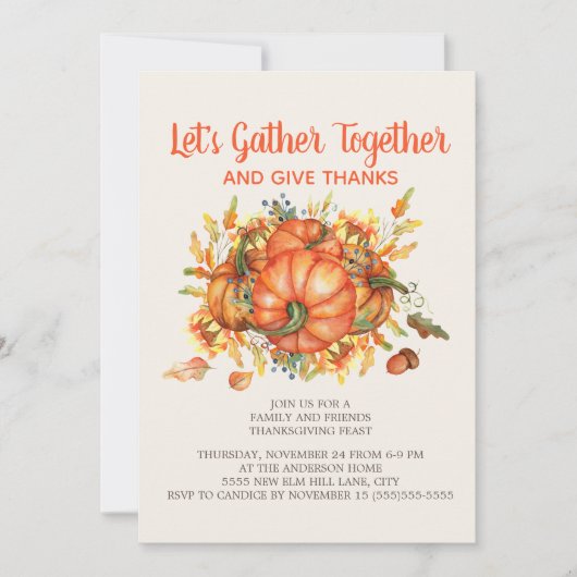 Thanksgiving Dinner Pumpkins Gather Geef Bedankt Kaart (Voorkant)