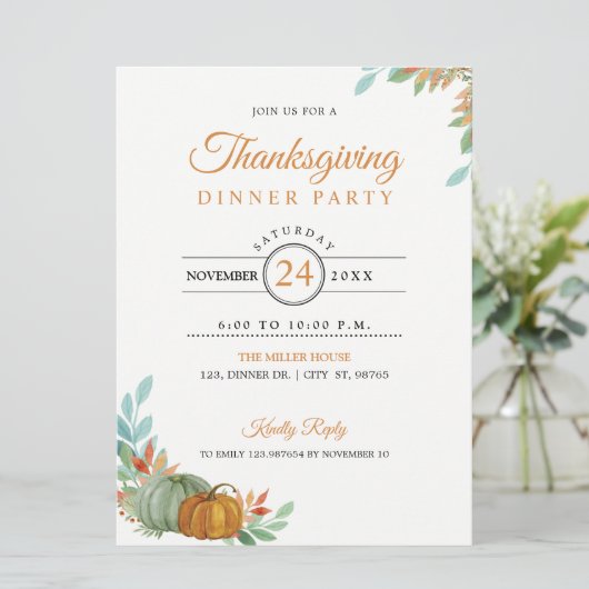Thanksgiving Dinner Pumpkins Invitation Card Kaart (Staand voorkant)