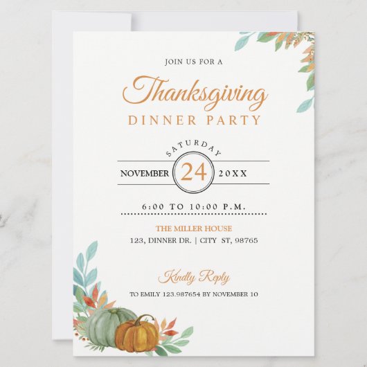 Thanksgiving Dinner Pumpkins Invitation Card Kaart (Voorkant)