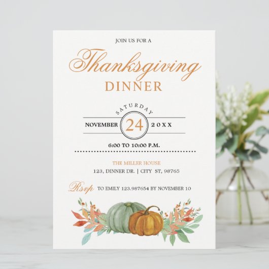 Thanksgiving Dinner Pumpkins Invitation Kaart (Staand voorkant)