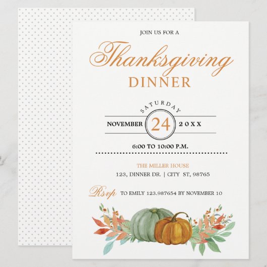 Thanksgiving Dinner Pumpkins Invitation Kaart (Voorkant / Achterkant)
