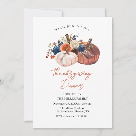 Thanksgiving Dinner Pumpkins Invitation Kaart (Voorkant)