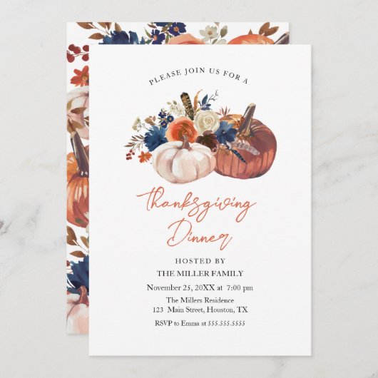 Thanksgiving Dinner Pumpkins Invitation Kaart (Voorkant / Achterkant)