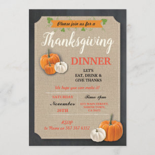 Thanksgiving Dinner Pumpkins Rustic Chalk Invite Kaart