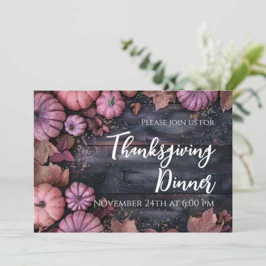 Thanksgiving Dinner Rustic Pumpkin Invitation Kaart (Staand voorkant)