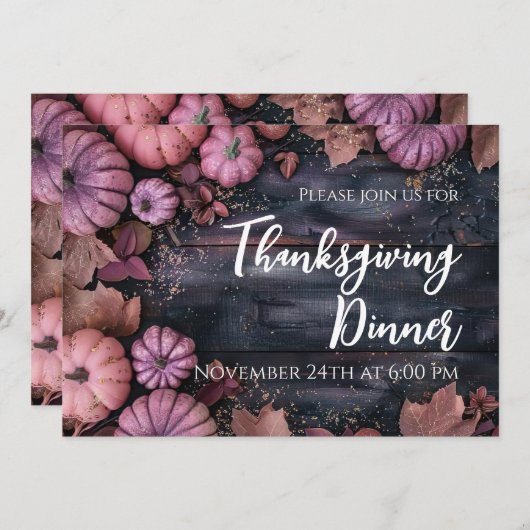 Thanksgiving Dinner Rustic Pumpkin Invitation Kaart (Voorkant / Achterkant)