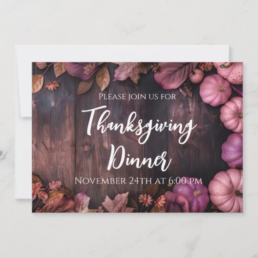 Thanksgiving Dinner Rustic Pumpkin Invitation Kaart (Voorkant)