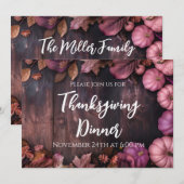 Thanksgiving Dinner Rustic Pumpkin Invitation Kaart (Voorkant / Achterkant)