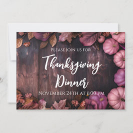 Thanksgiving Dinner Rustic Pumpkin Invitation Kaart