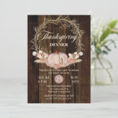 Thanksgiving Dinner Rustic Pumpkin Pampas Wreath Kaart (Staand voorkant)