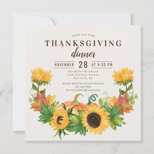 Thanksgiving Dinner Rustic Sunflower Pumpkin Kaart (Voorkant)