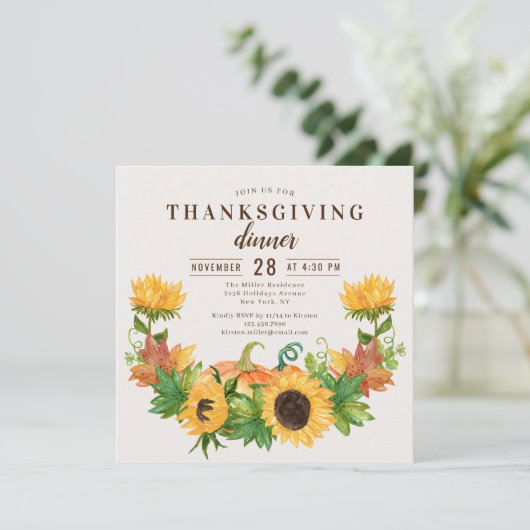 Thanksgiving Dinner Rustic Sunflower Pumpkin Kaart (Staand voorkant)