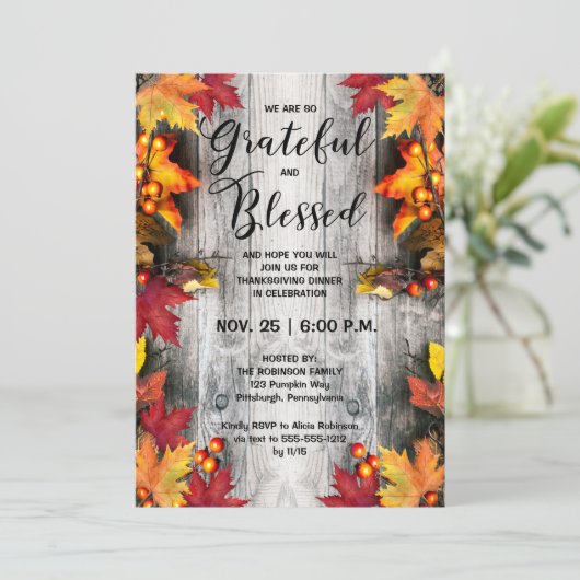 Thanksgiving Dinner-Rustic Woodsy Grateful Blessed Kaart (Staand voorkant)