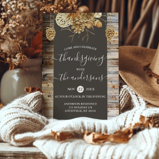 Thanksgiving Dinner Rustisch Country Wood Pine Con Kaart