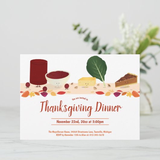 Thanksgiving Dinner Smiling Foods Cartoon Bladeren Kaart (Staand voorkant)
