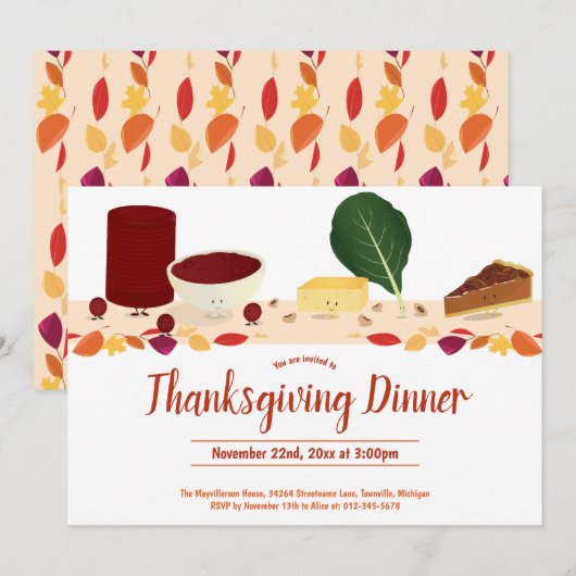 Thanksgiving Dinner Smiling Foods Cartoon Bladeren Kaart (Voorkant / Achterkant)