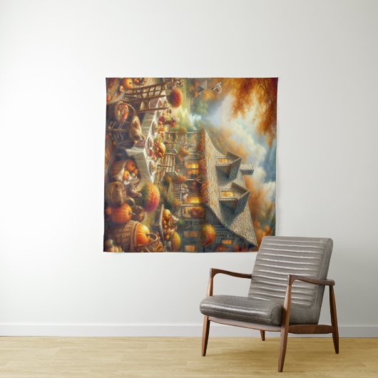 Thanksgiving Dinner Tapestry Wandkleed (In Situ (horizontaal))