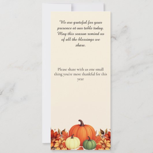 Thanksgiving dinner Thankful Message menu card Kaart (Achterkant)
