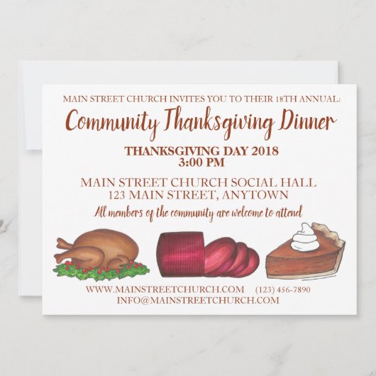 Thanksgiving Dinner Turkey Cranberry Pumpkin Pie Kaart (Voorkant)