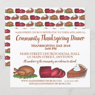 Thanksgiving Dinner Turkey Cranberry Pumpkin Pie Kaart