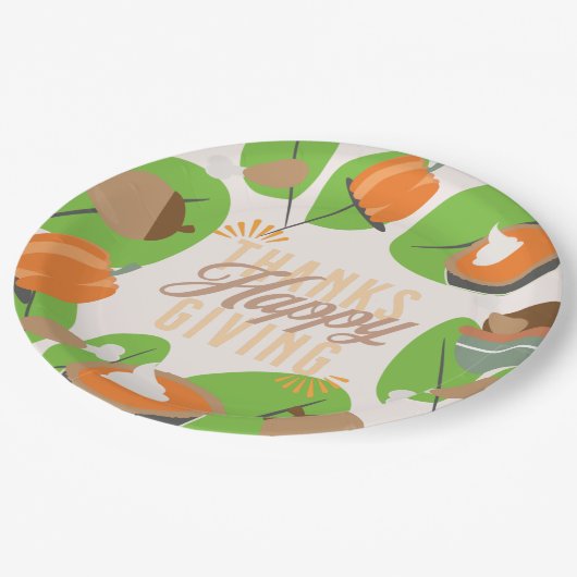 Thanksgiving Dinner Turkey Pumpkin Herfst Greenery Papieren Bordje (Gekanteld)