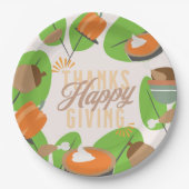 Thanksgiving Dinner Turkey Pumpkin Herfst Greenery Papieren Bordje (Voorkant)