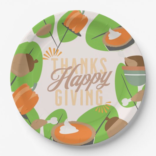 Thanksgiving Dinner Turkey Pumpkin Herfst Greenery Papieren Bordje (Voorkant)