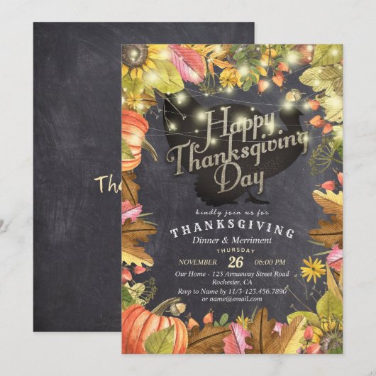 Thanksgiving Dinner Turkey Pumpkins & Fall Leaves Kaart (Voorkant / Achterkant)