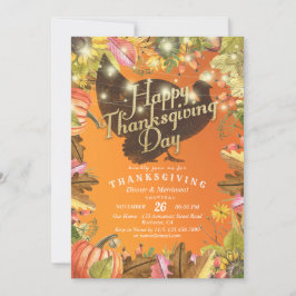 Thanksgiving Dinner Turkey Pumpkins & Fall Leaves Kaart