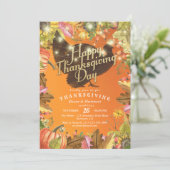 Thanksgiving Dinner Turkey Pumpkins & Fall Leaves Kaart (Staand voorkant)