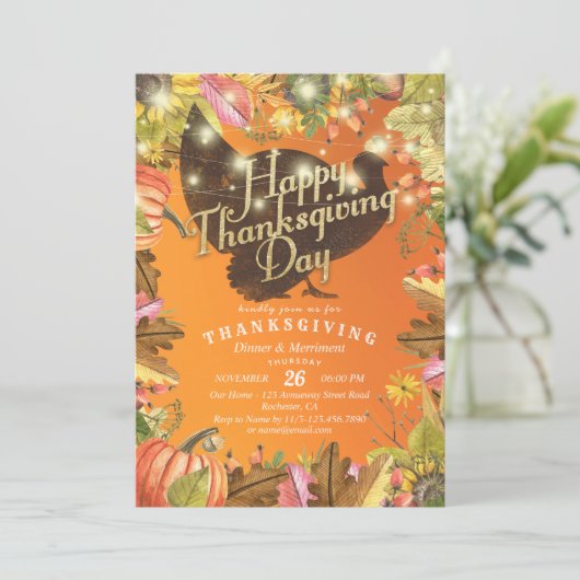 Thanksgiving Dinner Turkey Pumpkins & Fall Leaves Kaart (Staand voorkant)
