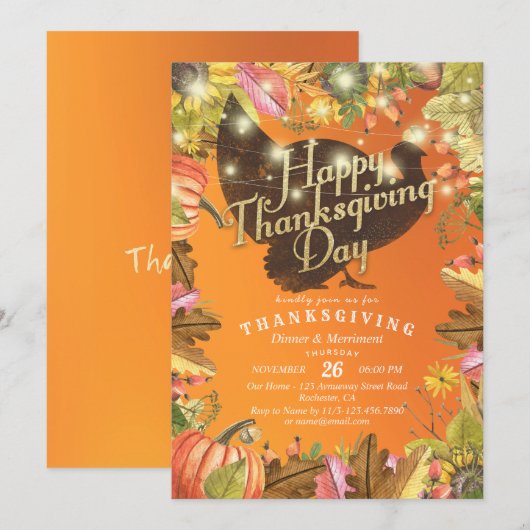 Thanksgiving Dinner Turkey Pumpkins & Fall Leaves Kaart (Voorkant / Achterkant)