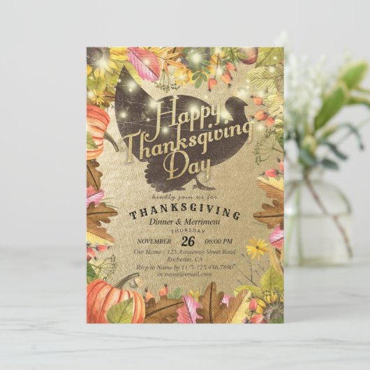 Thanksgiving Dinner Turkey Pumpkins & Fall Leaves Kaart (Staand voorkant)