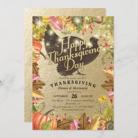 Thanksgiving Dinner Turkey Pumpkins & Fall Leaves Kaart (Voorkant / Achterkant)