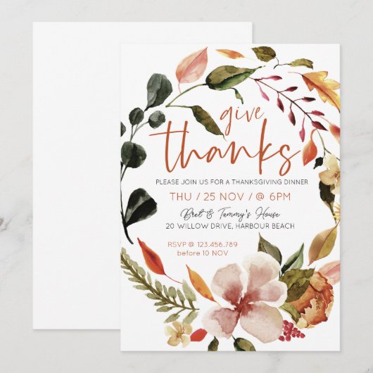 Thanksgiving Dinner Uitnodiging - Geef Dank Herfst (Voorkant / Achterkant)