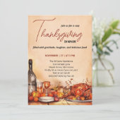 Thanksgiving Dinner uitnodiging met herfstfeest (Staand voorkant)