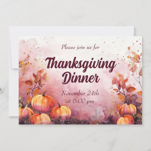 Thanksgiving Dinner Uitnodiging Waterverf Pompoen (Voorkant)