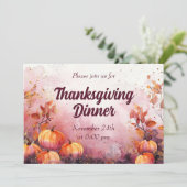 Thanksgiving Dinner Uitnodiging Waterverf Pompoen (Staand voorkant)