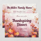 Thanksgiving Dinner Uitnodiging Waterverf Pompoen (Voorkant / Achterkant)