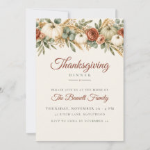 Thanksgiving Dinner Uitnodiging Waterverf Pompoene