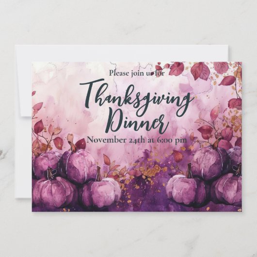 Thanksgiving Dinner Uitnodiging Waterverf Pompoene (Voorkant)