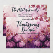 Thanksgiving Dinner Uitnodiging Waterverf Pompoene (Voorkant / Achterkant)