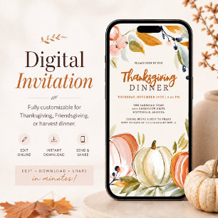 Thanksgiving Dinner Watercolor Pompoenen Download Kaart