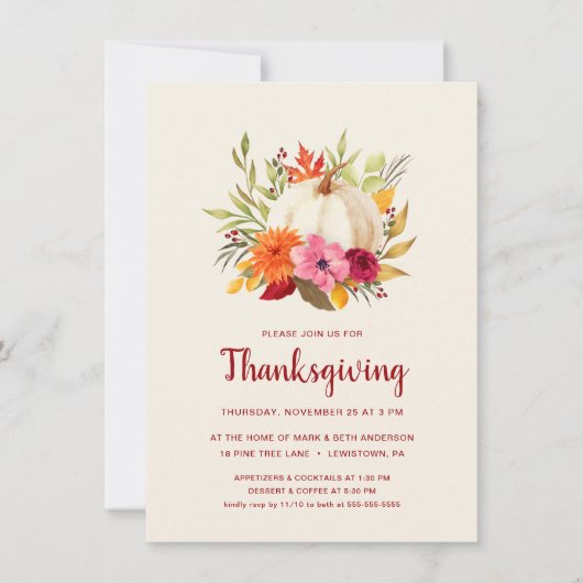 THANKSGIVING DINNER | WATERVERF PUMPKIN FLORAL KAART (Voorkant)