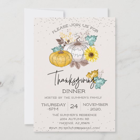 Thanksgiving Dinner White Glitter Pumpkin Kaart (Voorkant)