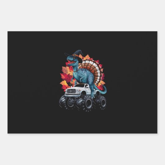 Thanksgiving Dinosaurus T-Rex Monster Truck Inpakpapier Vel (Voorkant)