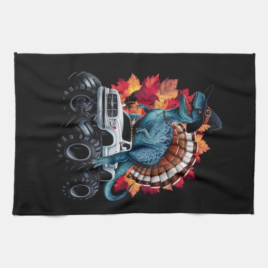 Thanksgiving Dinosaurus T-Rex Monster Truck Theedoek (Horizontaal)